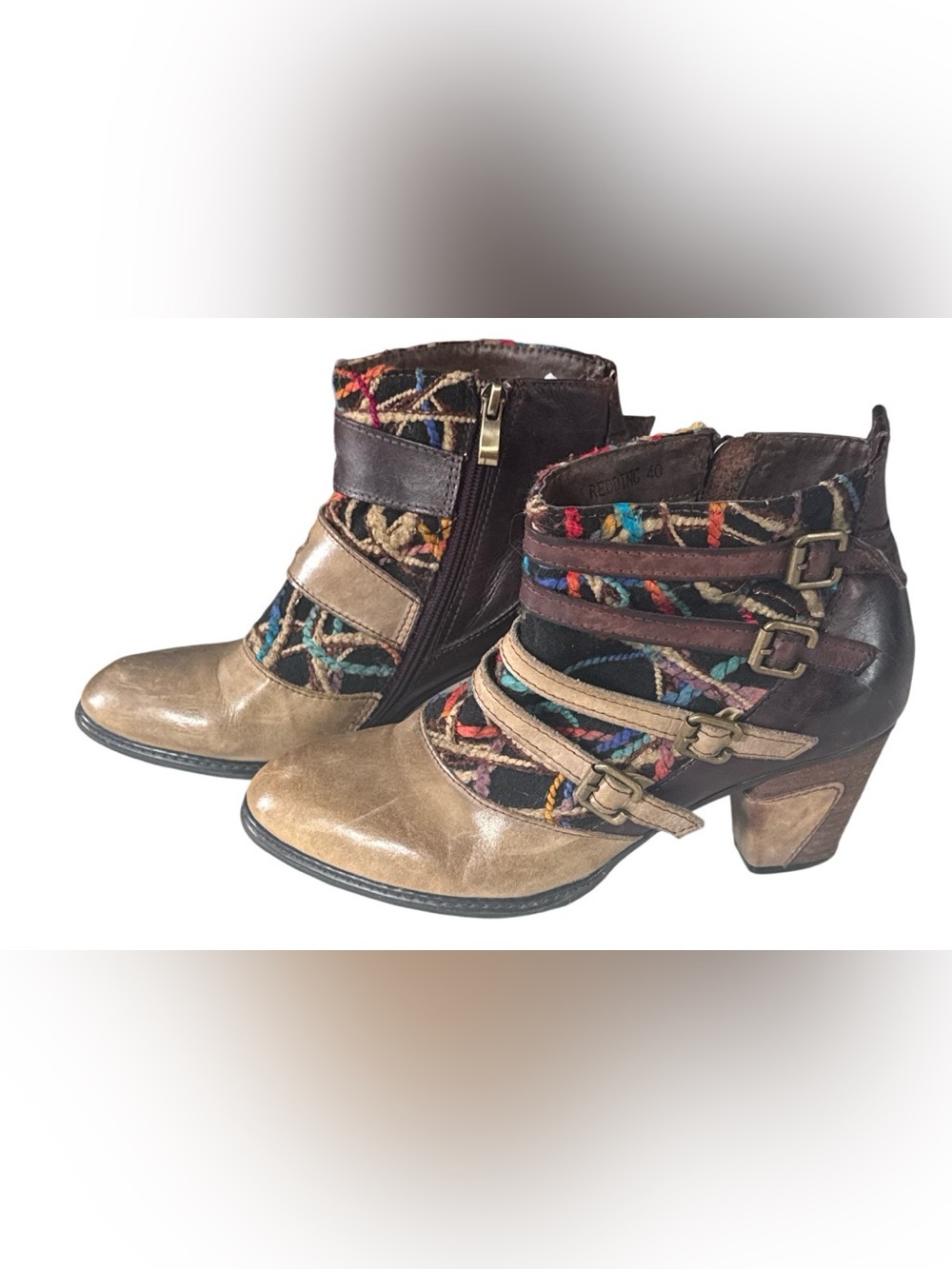 Multicolor Braided Leather Ankle Booties - Brown